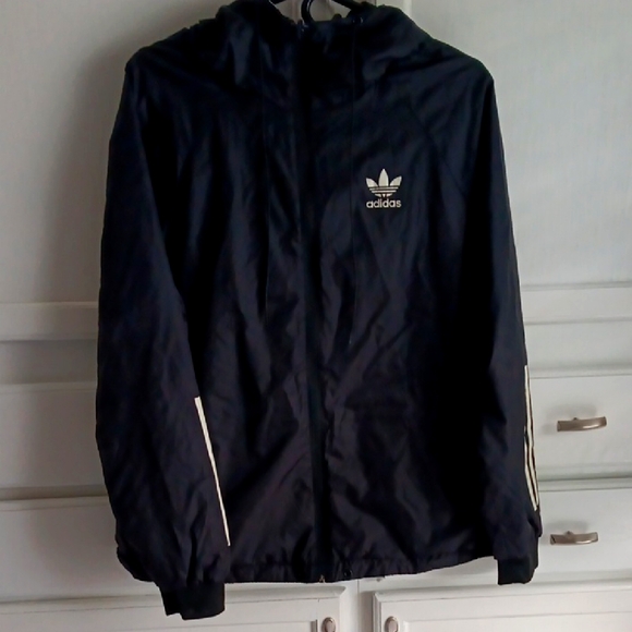 Adidas Black REVERSIBLE Windbreaker Lightweight Hooded Jacket XL - Picture 1 of 11